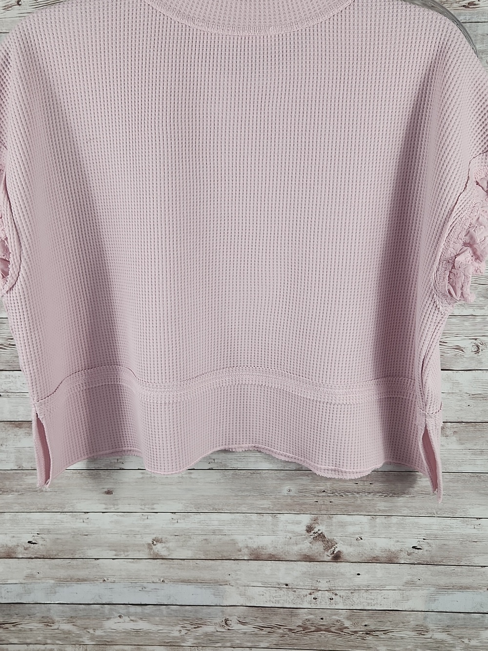 Waffle Knit Short Sleeve Top - Light Pink - Picture 6 of 7
